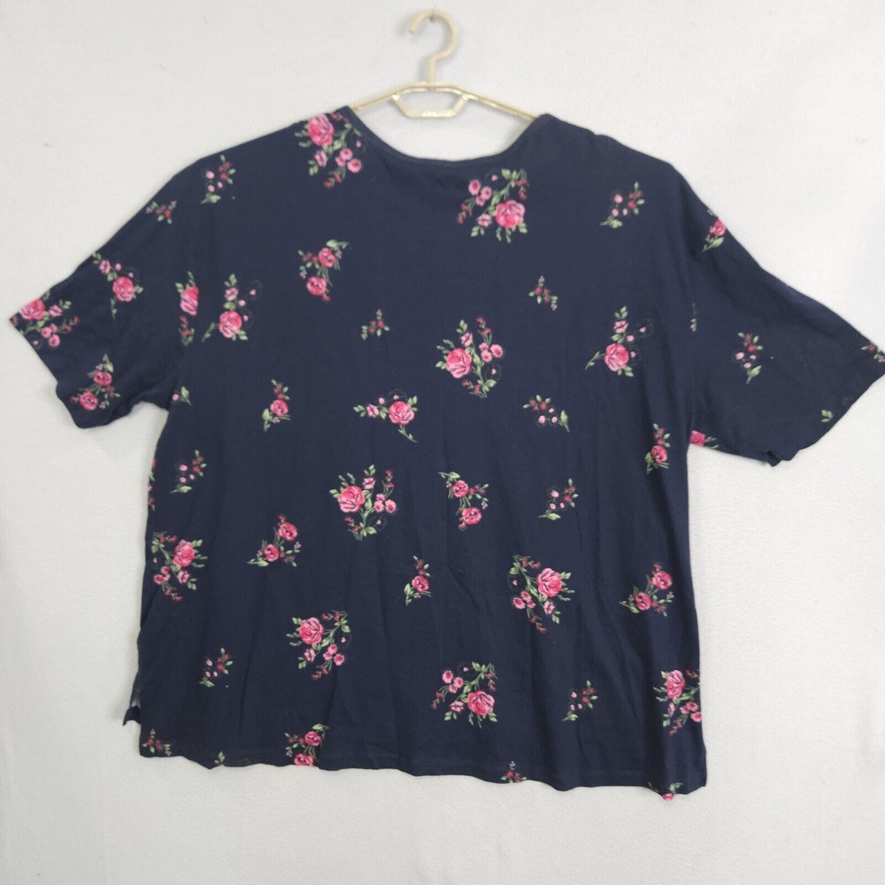 Woman Within Top T-Shirt Womens Blue Size 3X Short Sleeve Pullover Floral - Picture 2 of 11